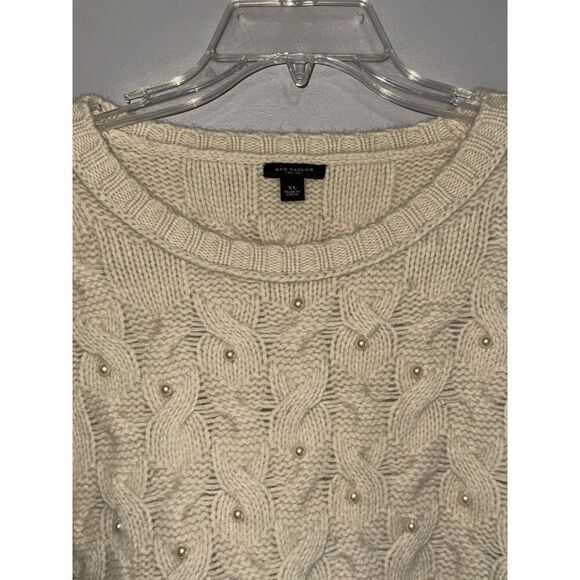 Ann Taylor Wool Angora Sweater Thick Cable Knit Ivory Pearl Rabbit Hair Size XL - Picture 9 of 16